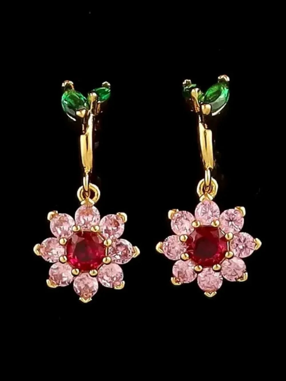 Kate Spade New York Pink Crystal Flower Drop Earrings Gold Tone Floral Dangle